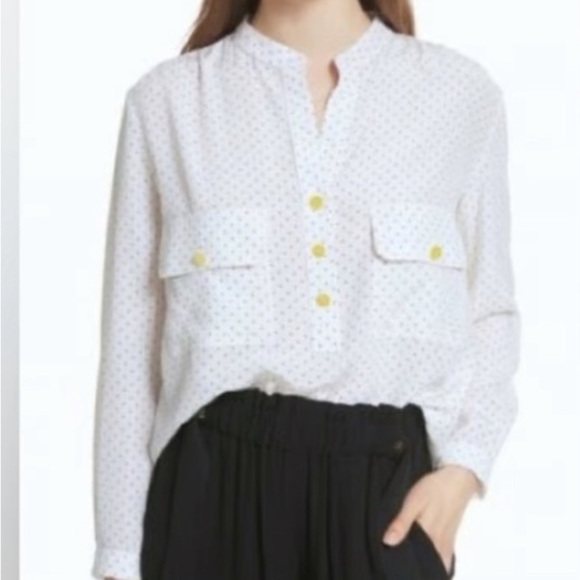 Vince Utility 100% Silk Polka Dot Blouse Long Sleeve Top Women's medium Ivory - Picture 1 of 7